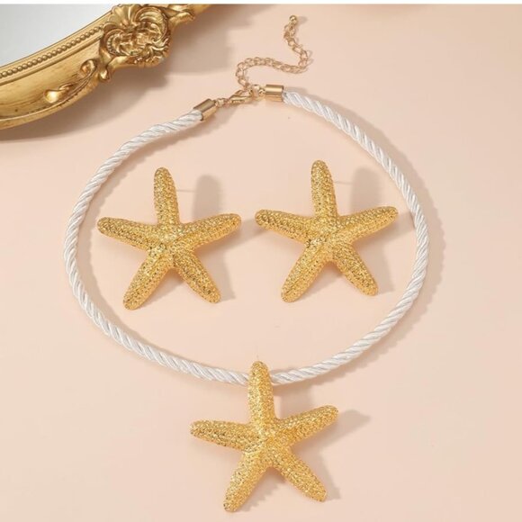 Starfish Jewelry Set | Boho Beach Summer Style | 14k Gold Plated - Picture 3 of 10
